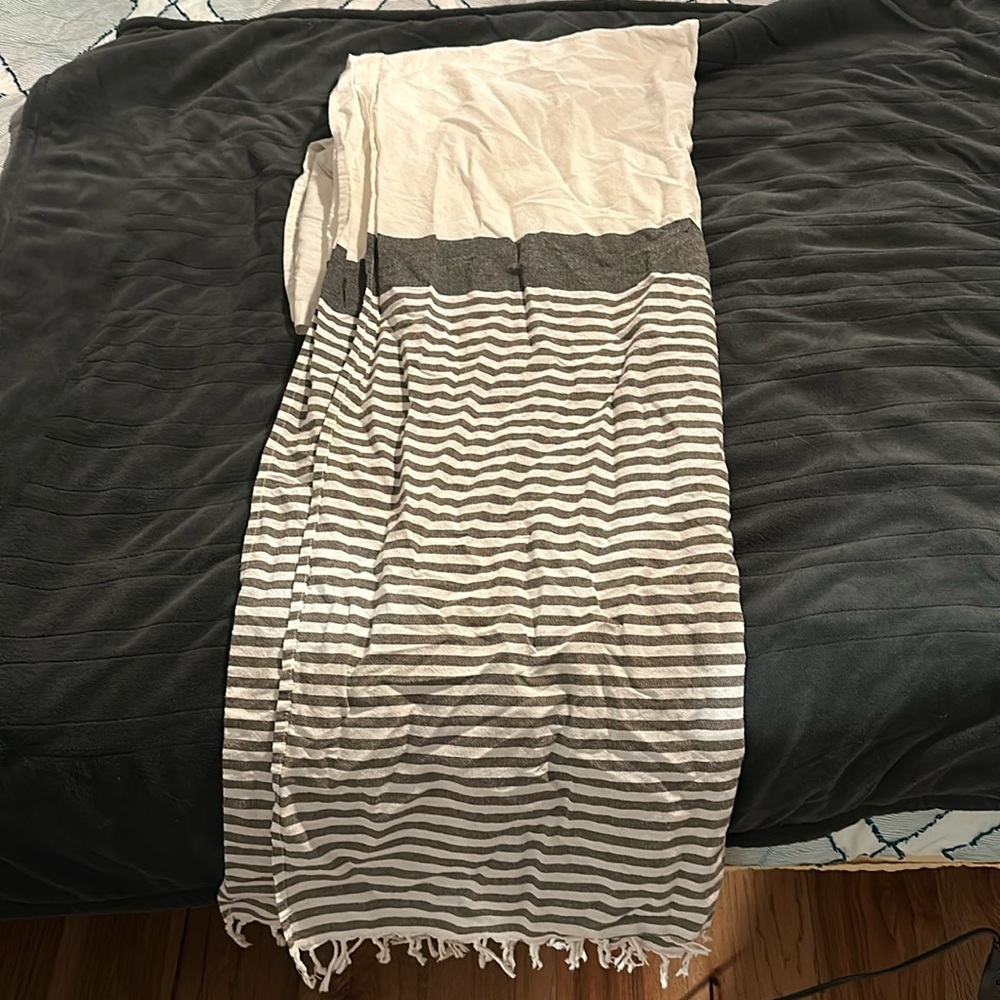 Fabric shower curtain with tassels